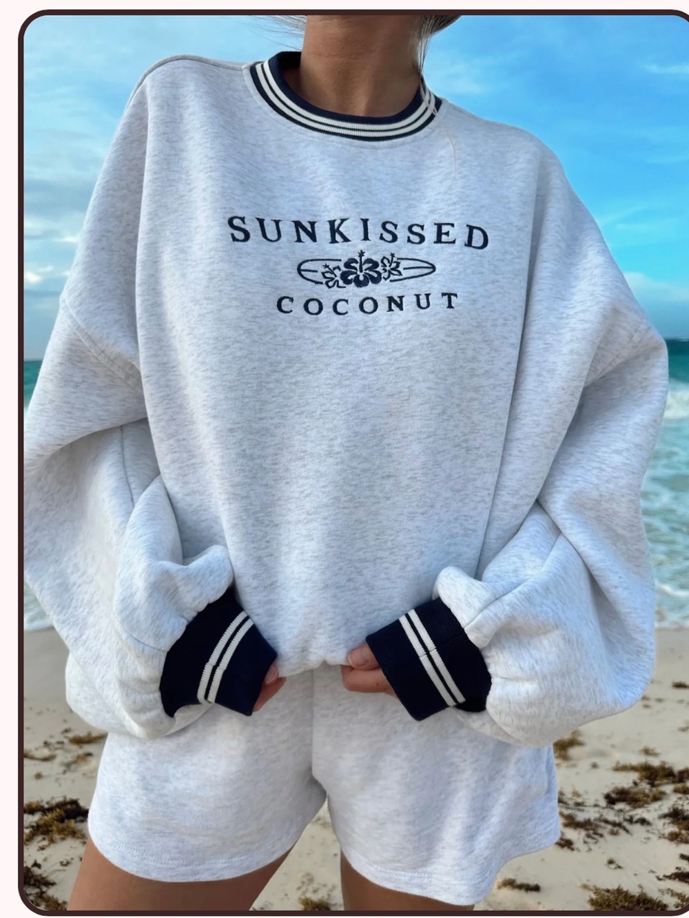 Sunkissed Coconut Original Striped Embroidered Oversized Sweatshirt Size XL